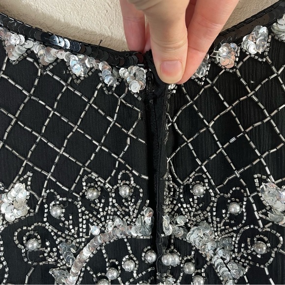 VINTAGE CHAMPELLYSE Great Gatsby Beaded Cocktail Long Sleeve Midi Dress - Picture 9 of 13